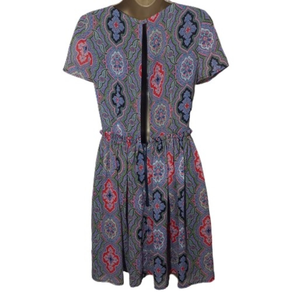Size 8 Multi Floral Chiffon High Waist Above Knee Dress - Picture 5 of 10